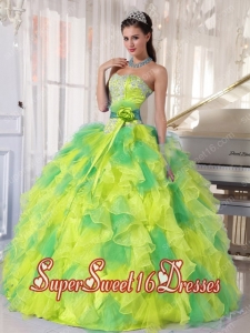 Muti-color Sweetheart Ruffle Organza Appliques with Beading Ball Gown Sweet Sixteen Dress Discount