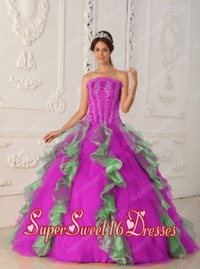 New Style Colourful Ball Gown Strapless With Appliques and Beading Sweet 16 Dresses