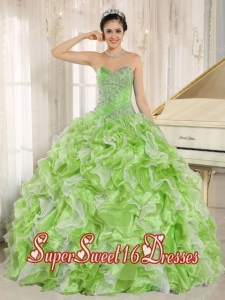 Spring Green With Beaded Bodice and Ruffles Custom Made For 2013 New Style Sweet 16 Dresses