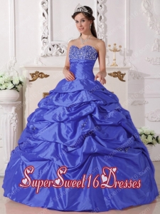 Sweetheart Blue Pick Ups Taffeta Military Ball Dress with Beading