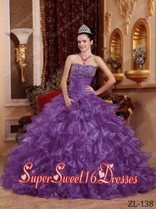 Ball Gown Strapless Organza Beading Modest Sweet Sixteen Dresses in Lavender