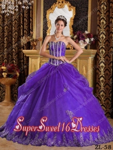 Purple Sweetheart Organza 15th Birthday Party Dresses with Appliques