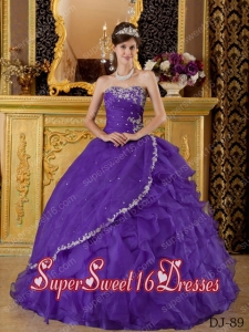 2014 Sweet Sixteen Dress Appliques Purple Ruffle Organza Discount Ball Gowns