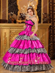 Beautiful Ball Gown Sweetheart Taffeta Ruffles 15th Birthday Party Dresses in Hot Pink
