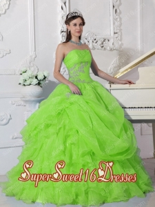 Organza Spring Green Ball Gown Strapless Perfect Sweet 16 Dress with Beading and Appliques