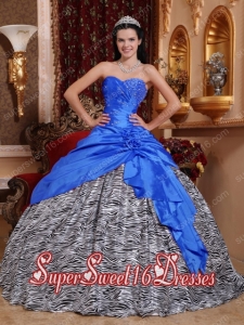 Taffeta and Zebra Beading Blue Ball Gown Perfect Sweet 16 Dress in Blue with Hand Made Flower