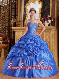 Aqua Blue Ball Gown Strapless Taffeta Popular Sweet 16 Dresses with Pick-ups