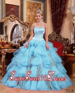 Aqua Blue Sweetheart Ball Gown Organza Beading Popular Sweet 16 Dresses
