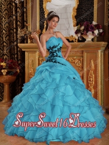 Ball Gown Sweetheart Organza Appliques Popular Sweet 16 Dresses in Aqua Blue