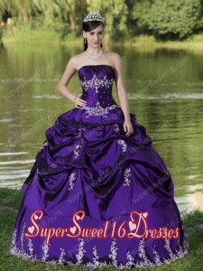 Custom Made Purple Perfect Sweet 16 Dress Party Wear With Taffeta Appliques Decorate
