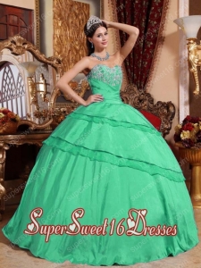 Plus Size In Turquoise Ball Gown Sweetheart With Taffeta Appliques Sweet 16 Dresses