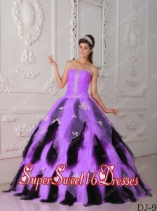 A-Line Strapless Organza Appliques Pretty Quinceanera Dresses in Lilac and Black