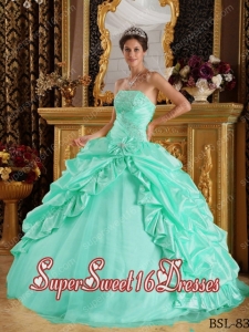 Apple Green Ball Gown Floor-length Taffeta and Tulle Beading Simple Sweet Sixteen Dresses