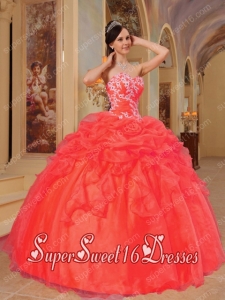 Appliques Ball Gown Sweetheart Taffeta and Organza Pretty Quinceanera Dresses in Rust Red