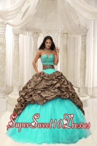 Leopard and Organza Beading Decorate Sweetheart Popular Sweet 16 Dresses