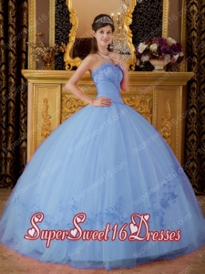 Lilac Ball Gown Sweetheart Simple Floor-length Tulle Appliques Sweet Sixteen Dresses