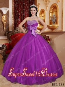 Popular Ball Gown Sweetheart Tulle and Tafftea Beading Sweet 16 Dresses in Purple