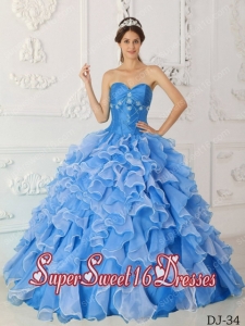 Pretty Blue A-Line Sweetheart Taffeta and Organza Beading Quinceanera Dresses