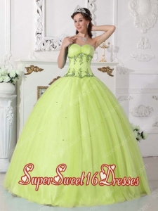 Pretty Yellow Green Ball Gown Sweetheart Tulle and Taffeta Beading Quinceanera Dresses