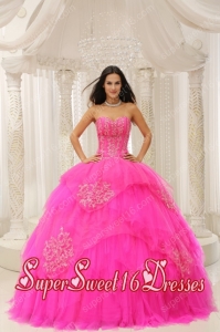 Sweetheart Appliques Popular Sweet 16 Dresses in Hot Pink