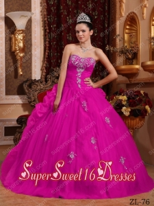 Sweetheart Fuchsia Ball Gown Organza Appliques Popular Sweet 16 Dresses