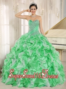 Green Beaded Bodice and Ruffles Ball Gown Popular Sweet 16 Dresses