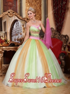 Pretty Multi-color Ball Gown Sweetheart Tulle Beading Quinceanera Dresses