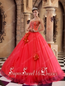 Beautiful Red Ball Gown Strapless With Satin and Tulle Beading Sweet 16 Ball Gowns