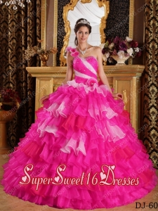 Colourful One Shoulder With Ruffles and Beading For Sweet 16 Ball Gowns