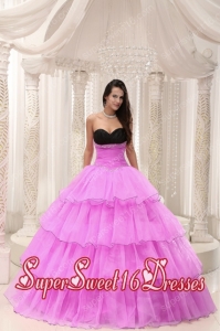 Pretty Rose Pink Beaded and Layers Ball Gown Quinceanera Dresses