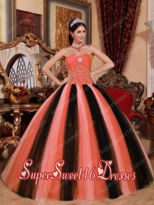 Multi-colored Ball Gown Sweetheart With Floor-length Tulle Beading For Sweet 16