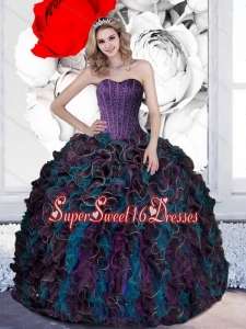 2015 Pretty Beading and Ruffles Quinceanera Dresses in Multi Color