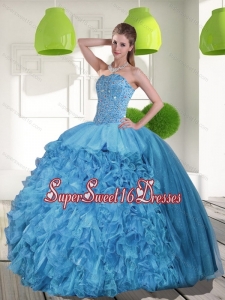 2015 Fashionable Sweetheart Sweet 16 Ball Gowns with Beading and Ruffles