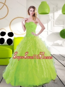 2015 Modest Sweet Sixteen Dresses with Beading and Ruffles