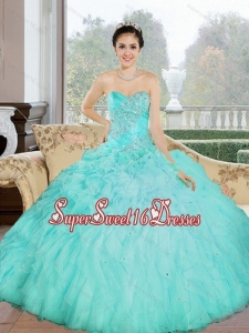 Classical Appliques and Ruffles Sweetheart Aqua Blue 2015 Sweet 16 Ball Gowns