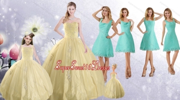 Champagne Ball Gown Quinceanera Dress and Square Knee Length Dama Dresses and Cute Beading Little Girl Dress