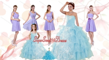 Strapless Ruffles Elegant Quinceanera Dress and Lavender Mini Length Prom Dress and Appliques and Ruffles Baby Bule Little Girl Pageant Dress