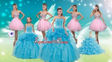 Baby Blue Ball Gown Pick Ups Quinceanera Dress and Beading Rose Pink Short Dama Dresses and Pick Ups Little Girl Dress