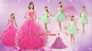 Beautiful Ruffles and Beading Quinceanera Dress and Apple Green Short Dama Dresses and Beading Little Girl Dress