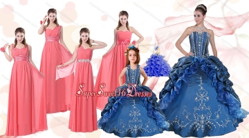 Elegant Ruffles and Embroidery Quinceanera Gown and Watermelon Long Prom Dresses and Embroidery Little Girl Dress