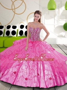 Luxurious Beading and Embroidery Hot Pink Sweet Fifteen Dresses