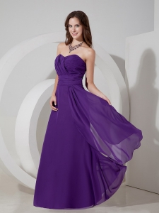 Purple Empire Sweetheart Floor-length Chiffon Ruch Dama Dress