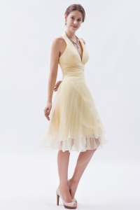 Champagne / Princess Halter Knee-length Organza Ruch Dama Dresses for Sweet 16