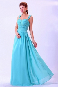 Straps Ruched For 2013 Aqua Blue Dama Dress Chiffon