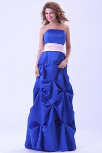 Blue Custom Made Dama Dress Wth Pink Sash and Pick-ups Floor-length