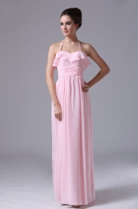Halter Pink Chiffon Column 2013 Dama Dress With Ruched