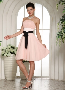Baby Pink Dama Dress With Black Sash Knee-length