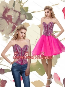 2015 Cheap A Line Hot Pink Dama Dress with Beading