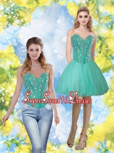 Exclusive 2015 Beading and Appliques Sweetheart Dama Dress in Turquoise