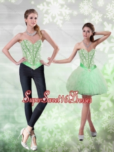 Romantic Beading and Ruffles Apple Green Dama Dress for 2015